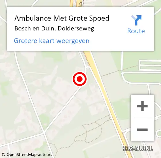 Locatie op kaart van de 112 melding: Ambulance Met Grote Spoed Naar Bosch en Duin, Dolderseweg op 29 oktober 2015 16:29