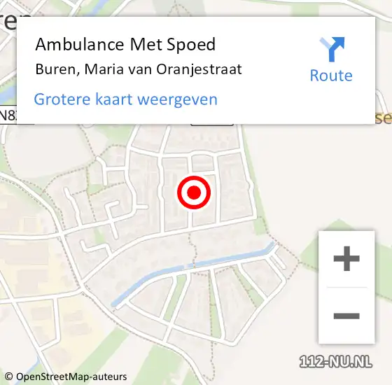 Locatie op kaart van de 112 melding: Ambulance Met Spoed Naar Buren, Maria van Oranjestraat op 29 oktober 2015 16:48