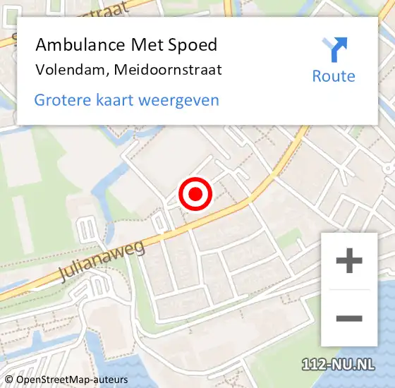 Locatie op kaart van de 112 melding: Ambulance Met Spoed Naar Volendam, Meidoornstraat op 29 oktober 2015 20:20