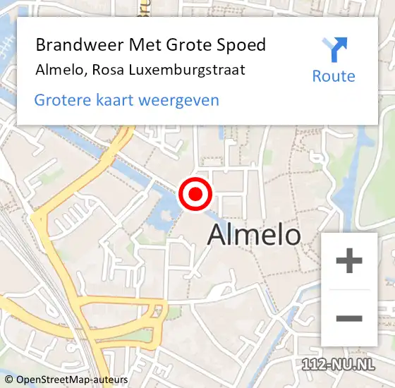 Locatie op kaart van de 112 melding: Brandweer Met Grote Spoed Naar Almelo, Rosa Luxemburgstraat op 29 oktober 2015 21:28