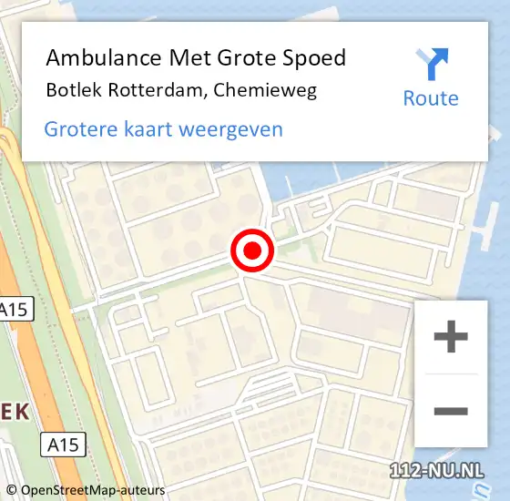 Locatie op kaart van de 112 melding: Ambulance Met Grote Spoed Naar Botlek Rotterdam, Chemieweg op 29 oktober 2015 22:35