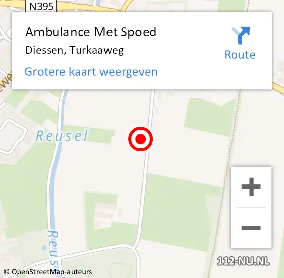 Locatie op kaart van de 112 melding: Ambulance Met Spoed Naar Diessen, Turkaaweg op 30 oktober 2015 06:48
