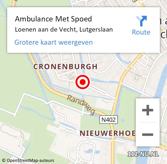 Locatie op kaart van de 112 melding: Ambulance Met Spoed Naar Loenen aan de Vecht, Lutgerslaan op 30 oktober 2015 08:35