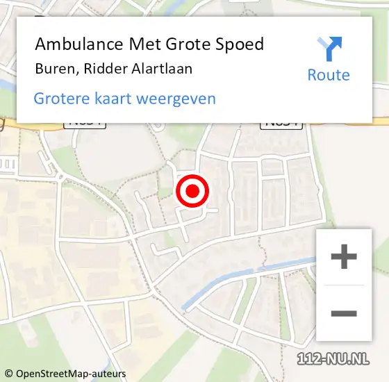 Locatie op kaart van de 112 melding: Ambulance Met Grote Spoed Naar Buren, Ridder Alartlaan op 30 oktober 2015 10:11