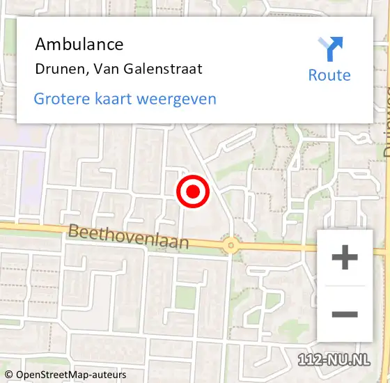 Locatie op kaart van de 112 melding: Ambulance Drunen, Van Galenstraat op 30 oktober 2015 10:27