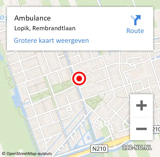 Locatie op kaart van de 112 melding: Ambulance Lopik, Rembrandtlaan op 30 oktober 2015 10:41