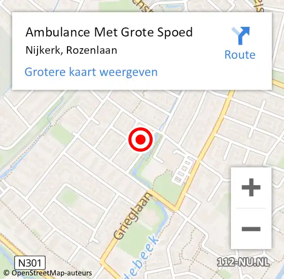 Locatie op kaart van de 112 melding: Ambulance Met Grote Spoed Naar Nijkerk, Rozenlaan op 30 oktober 2015 10:46