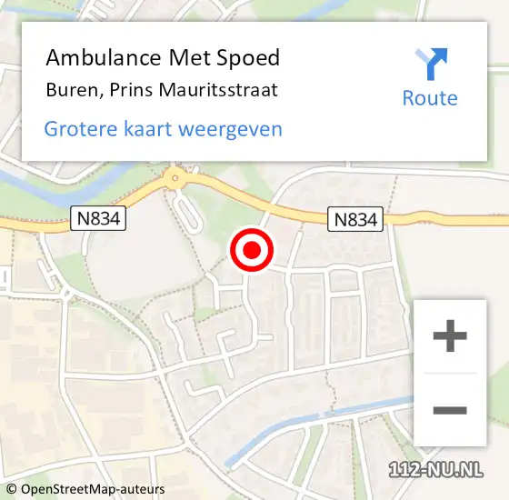 Locatie op kaart van de 112 melding: Ambulance Met Spoed Naar Buren, Prins Mauritsstraat op 30 oktober 2015 13:47