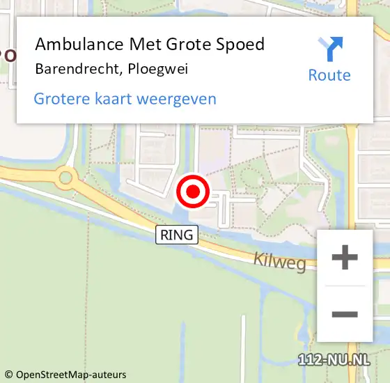 Locatie op kaart van de 112 melding: Ambulance Met Grote Spoed Naar Barendrecht, Ploegwei op 30 oktober 2015 14:44