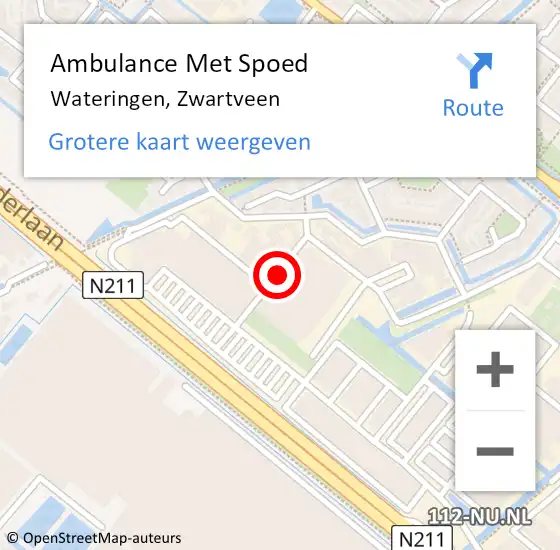 Locatie op kaart van de 112 melding: Ambulance Met Spoed Naar Wateringen, Zwartveen op 30 oktober 2015 15:12