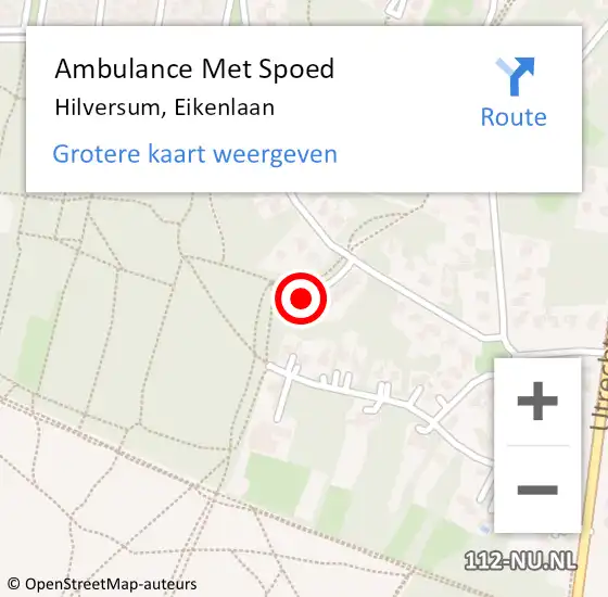Locatie op kaart van de 112 melding: Ambulance Met Spoed Naar Hilversum, Eikenlaan op 30 oktober 2015 18:35