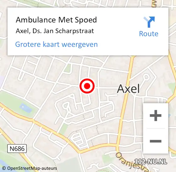 Locatie op kaart van de 112 melding: Ambulance Met Spoed Naar Axel, Ds. Jan Scharpstraat op 30 oktober 2015 19:51