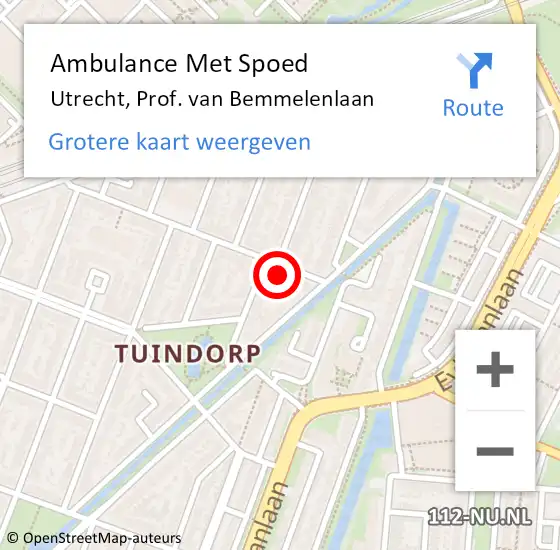 Locatie op kaart van de 112 melding: Ambulance Met Spoed Naar Utrecht, Prof. van Bemmelenlaan op 30 oktober 2015 19:52