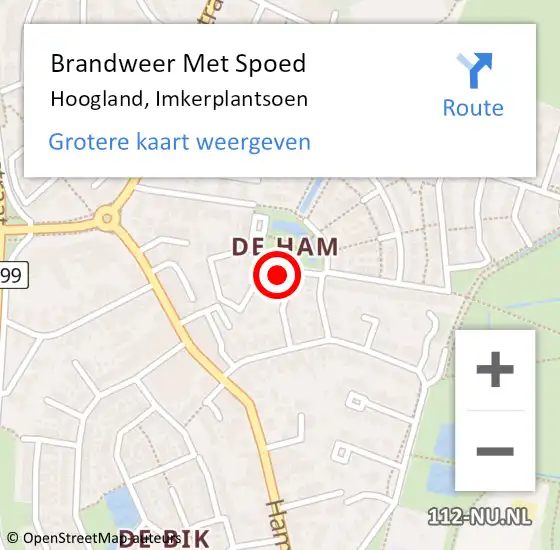 Locatie op kaart van de 112 melding: Brandweer Met Spoed Naar Hoogland, Imkerplantsoen op 30 oktober 2015 20:03