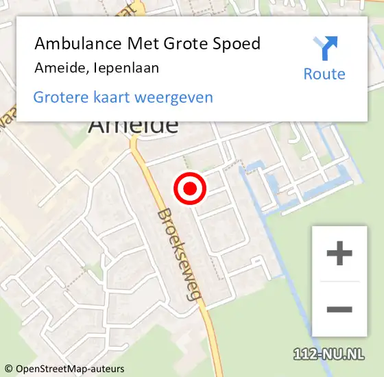 Locatie op kaart van de 112 melding: Ambulance Met Grote Spoed Naar Ameide, Iepenlaan op 30 oktober 2015 20:56