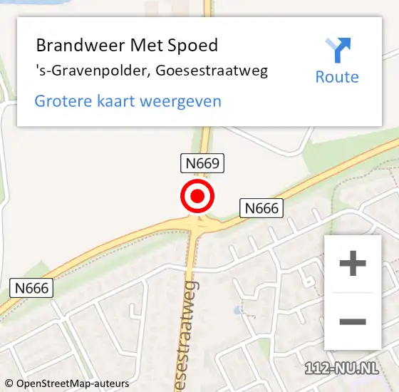 Locatie op kaart van de 112 melding: Brandweer Met Spoed Naar 's-Gravenpolder, Goesestraatweg op 30 oktober 2015 21:53