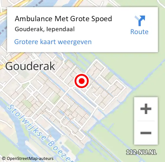 Locatie op kaart van de 112 melding: Ambulance Met Grote Spoed Naar Gouderak, Iependaal op 31 oktober 2015 00:30