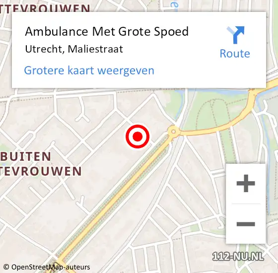 Locatie op kaart van de 112 melding: Ambulance Met Grote Spoed Naar Utrecht, Maliestraat op 31 oktober 2015 01:22