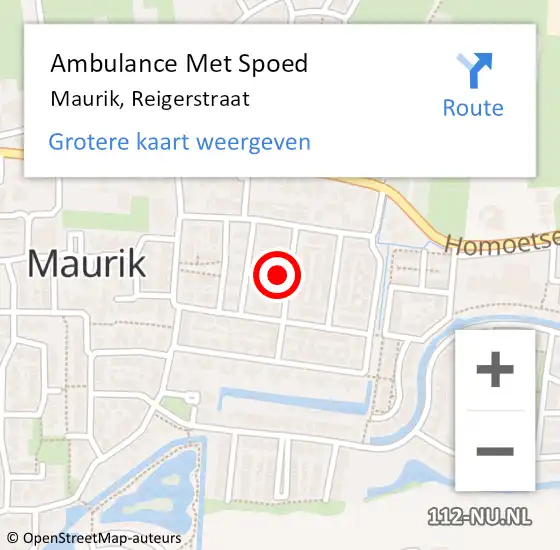 Locatie op kaart van de 112 melding: Ambulance Met Spoed Naar Maurik, Reigerstraat op 31 oktober 2015 02:10