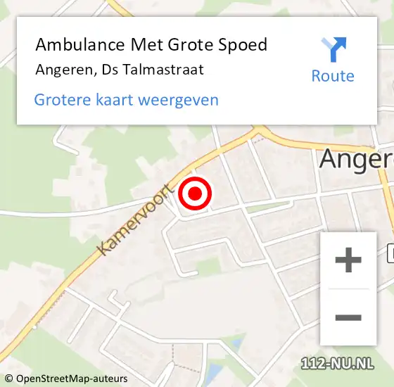 Locatie op kaart van de 112 melding: Ambulance Met Grote Spoed Naar Angeren, Ds Talmastraat op 31 oktober 2015 06:11