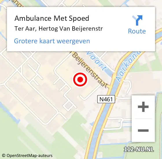 Locatie op kaart van de 112 melding: Ambulance Met Spoed Naar Ter Aar, Hertog Van Beijerenstr op 31 oktober 2015 08:41