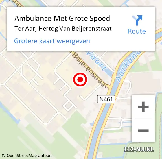 Locatie op kaart van de 112 melding: Ambulance Met Grote Spoed Naar Ter Aar, Hertog Van Beijerenstr op 31 oktober 2015 08:43