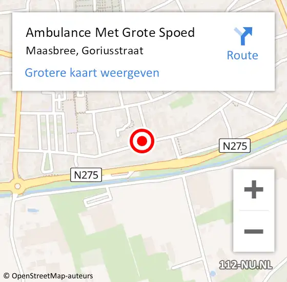 Locatie op kaart van de 112 melding: Ambulance Met Grote Spoed Naar Maasbree, Goriusstraat op 31 oktober 2015 09:02