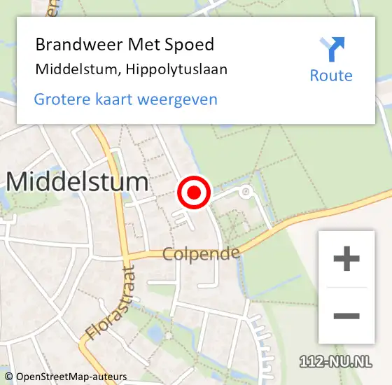 Locatie op kaart van de 112 melding: Brandweer Met Spoed Naar Middelstum, Hippolytuslaan op 31 oktober 2015 09:57