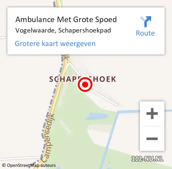 Locatie op kaart van de 112 melding: Ambulance Met Grote Spoed Naar Vogelwaarde, Schapershoekpad op 31 oktober 2015 11:23