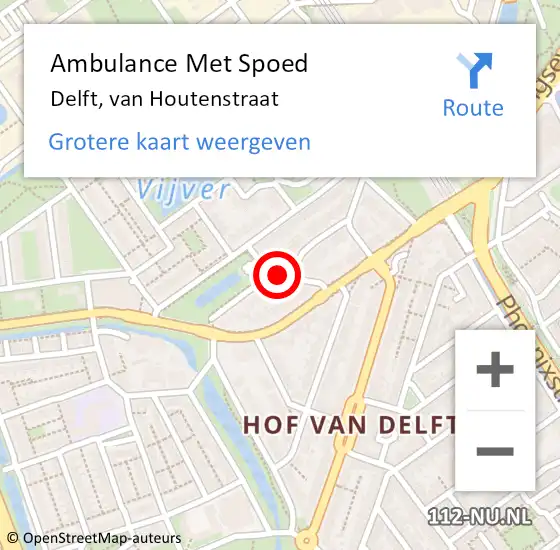 Locatie op kaart van de 112 melding: Ambulance Met Spoed Naar Delft, van Houtenstraat op 31 oktober 2015 11:43