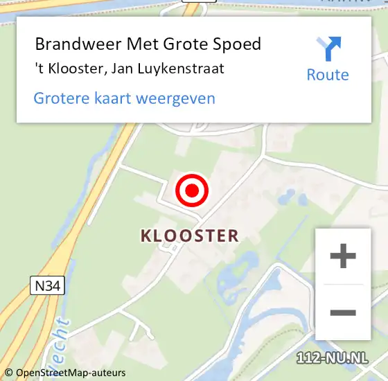 Locatie op kaart van de 112 melding: Brandweer Met Grote Spoed Naar 't Klooster, Jan Luykenstraat op 13 september 2013 21:03