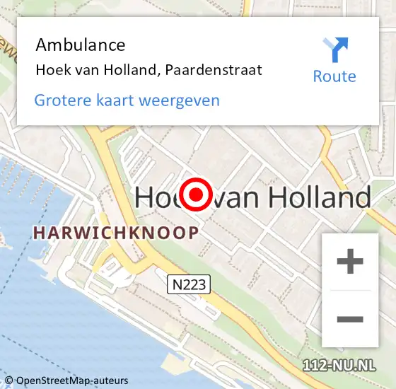 Locatie op kaart van de 112 melding: Ambulance Hoek van Holland, Paardenstraat op 31 oktober 2015 13:48