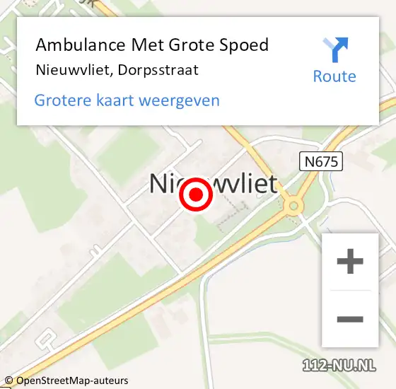 Locatie op kaart van de 112 melding: Ambulance Met Grote Spoed Naar Nieuwvliet, Dorpsstraat op 25 november 2013 14:15