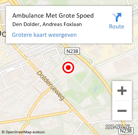 Locatie op kaart van de 112 melding: Ambulance Met Grote Spoed Naar Den Dolder, Andreas Foxlaan op 31 oktober 2015 15:43