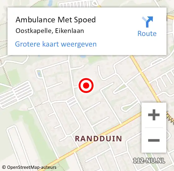 Locatie op kaart van de 112 melding: Ambulance Met Spoed Naar Oostkapelle, Eikenlaan op 31 oktober 2015 16:47