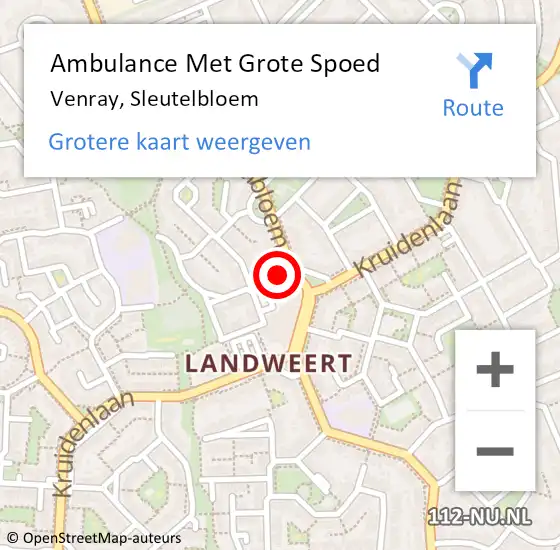 Locatie op kaart van de 112 melding: Ambulance Met Grote Spoed Naar Venray, Sleutelbloem op 31 oktober 2015 17:43