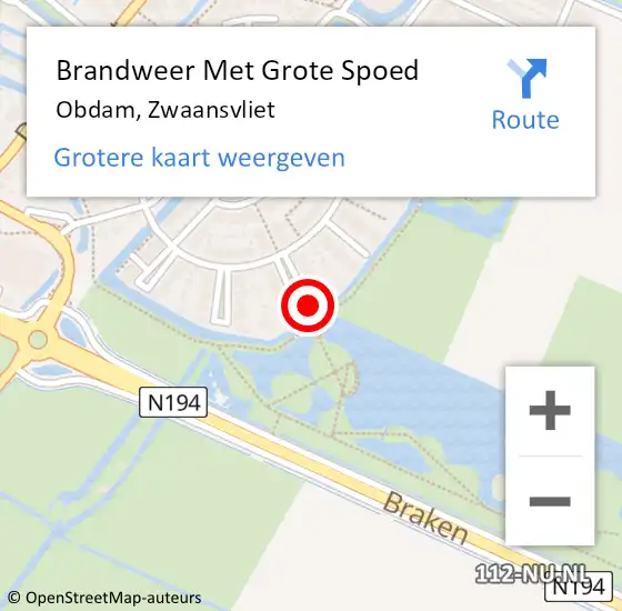 Locatie op kaart van de 112 melding: Brandweer Met Grote Spoed Naar Obdam, Zwaansvliet op 31 oktober 2015 19:02