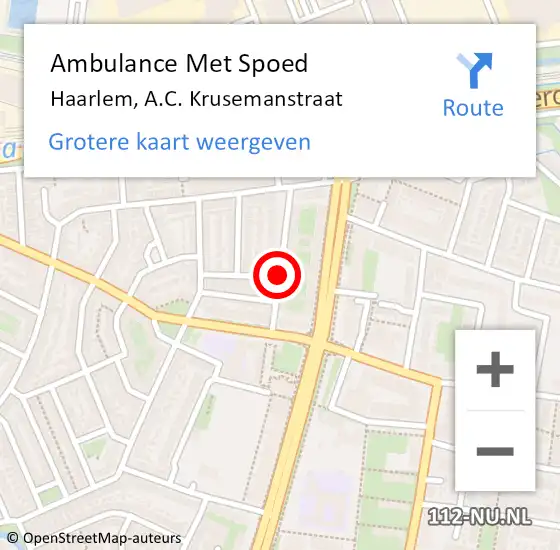 Locatie op kaart van de 112 melding: Ambulance Met Spoed Naar Haarlem, A.C. Krusemanstraat op 31 oktober 2015 22:42