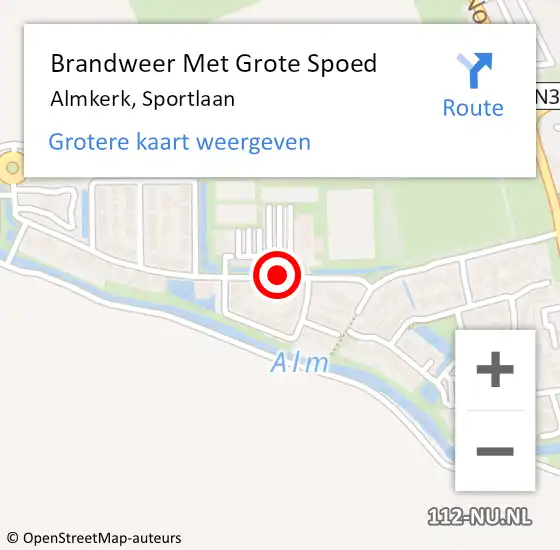 Locatie op kaart van de 112 melding: Brandweer Met Grote Spoed Naar Almkerk, Sportlaan op 1 november 2015 00:58