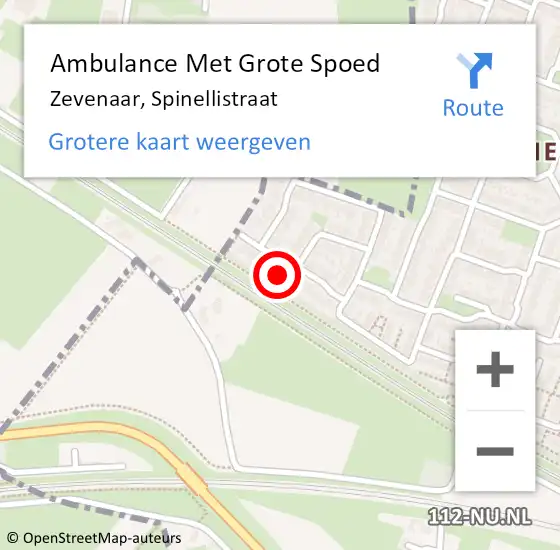 Locatie op kaart van de 112 melding: Ambulance Met Grote Spoed Naar Zevenaar, Spinellistraat op 1 november 2015 02:34