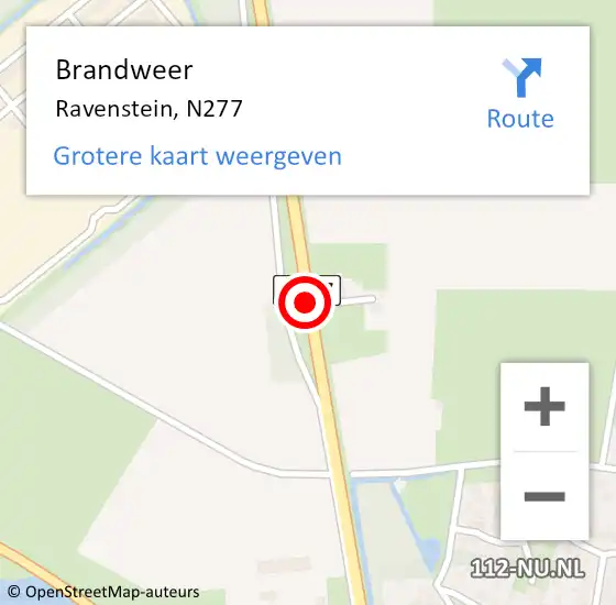 Locatie op kaart van de 112 melding: Brandweer Ravenstein, N277 op 1 november 2015 03:02