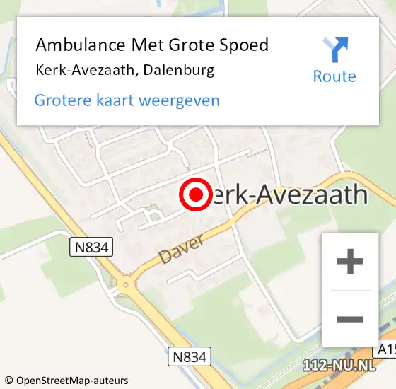 Locatie op kaart van de 112 melding: Ambulance Met Grote Spoed Naar Kerk-Avezaath, Dalenburg op 1 november 2015 03:30