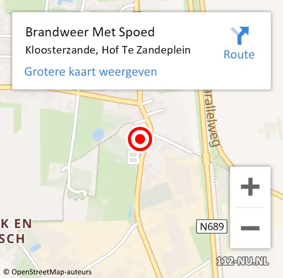 Locatie op kaart van de 112 melding: Brandweer Met Spoed Naar Kloosterzande, Hof Te Zandeplein op 25 november 2013 15:33