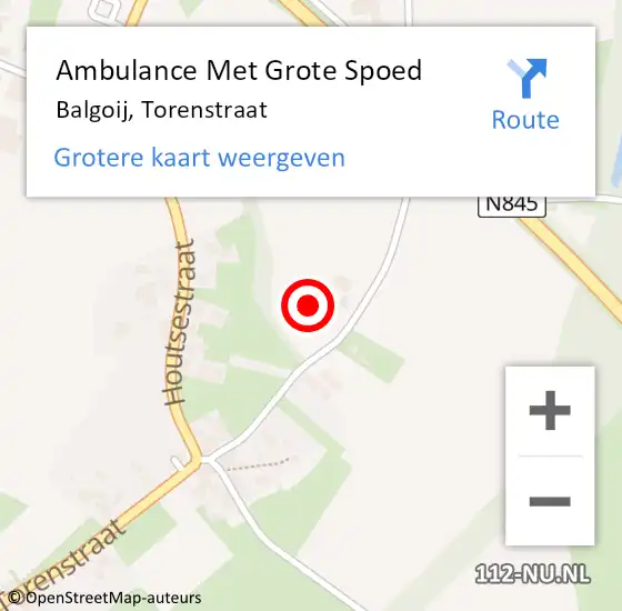 Locatie op kaart van de 112 melding: Ambulance Met Grote Spoed Naar Balgoij, Torenstraat op 1 november 2015 11:40