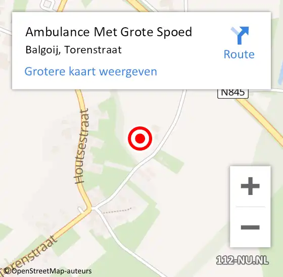 Locatie op kaart van de 112 melding: Ambulance Met Grote Spoed Naar Balgoij, Torenstraat op 1 november 2015 11:42