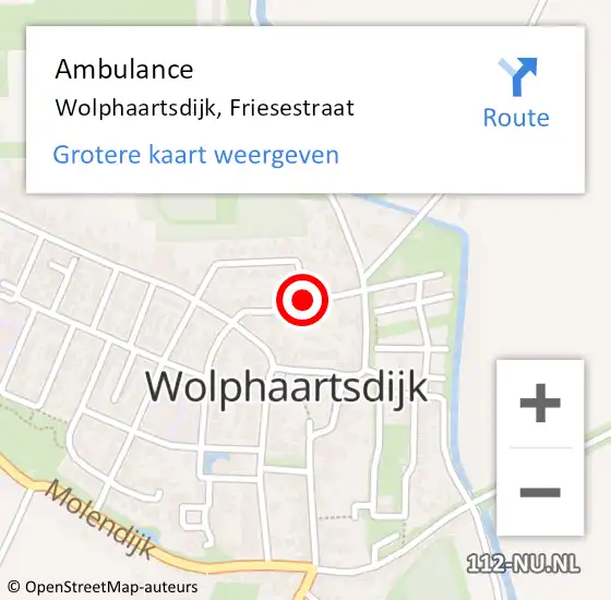 Locatie op kaart van de 112 melding: Ambulance Wolphaartsdijk, Friesestraat op 1 november 2015 11:57