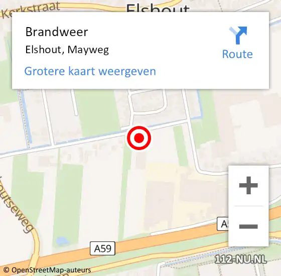 Locatie op kaart van de 112 melding: Brandweer Elshout, Mayweg op 1 november 2015 12:39