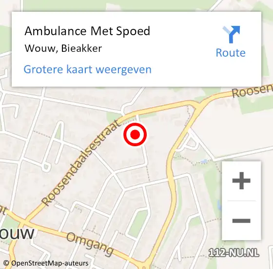 Locatie op kaart van de 112 melding: Ambulance Met Spoed Naar Wouw, Bieakker op 1 november 2015 14:03