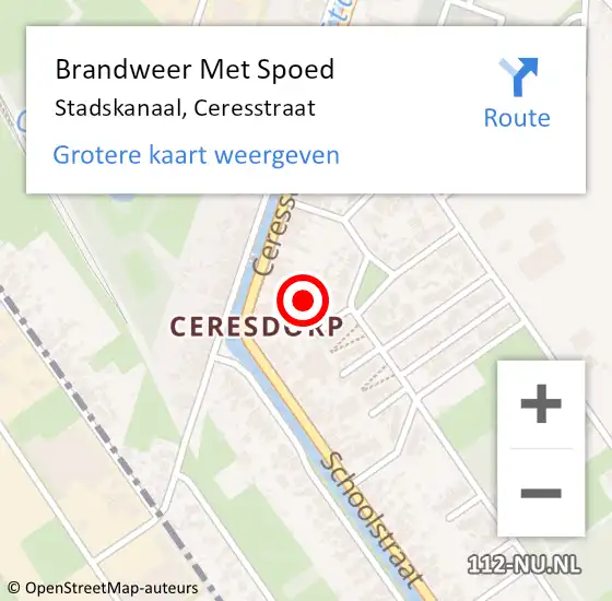 Locatie op kaart van de 112 melding: Brandweer Met Spoed Naar Stadskanaal, Ceresstraat op 1 november 2015 15:02