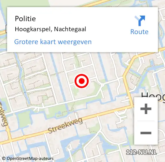 Locatie op kaart van de 112 melding: Politie Hoogkarspel, Nachtegaal op 1 november 2015 15:03